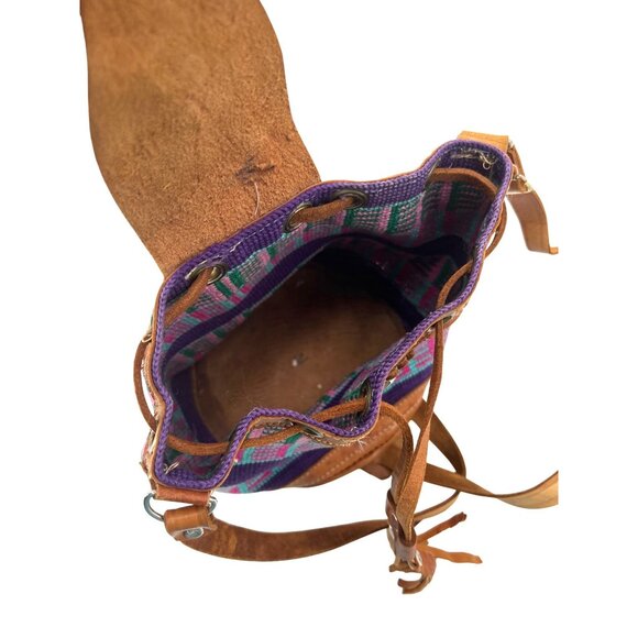 Handmade Boho Bucket Crossbody Bag With Leather Accents & Adjustable Strap - Picture 5 of 7